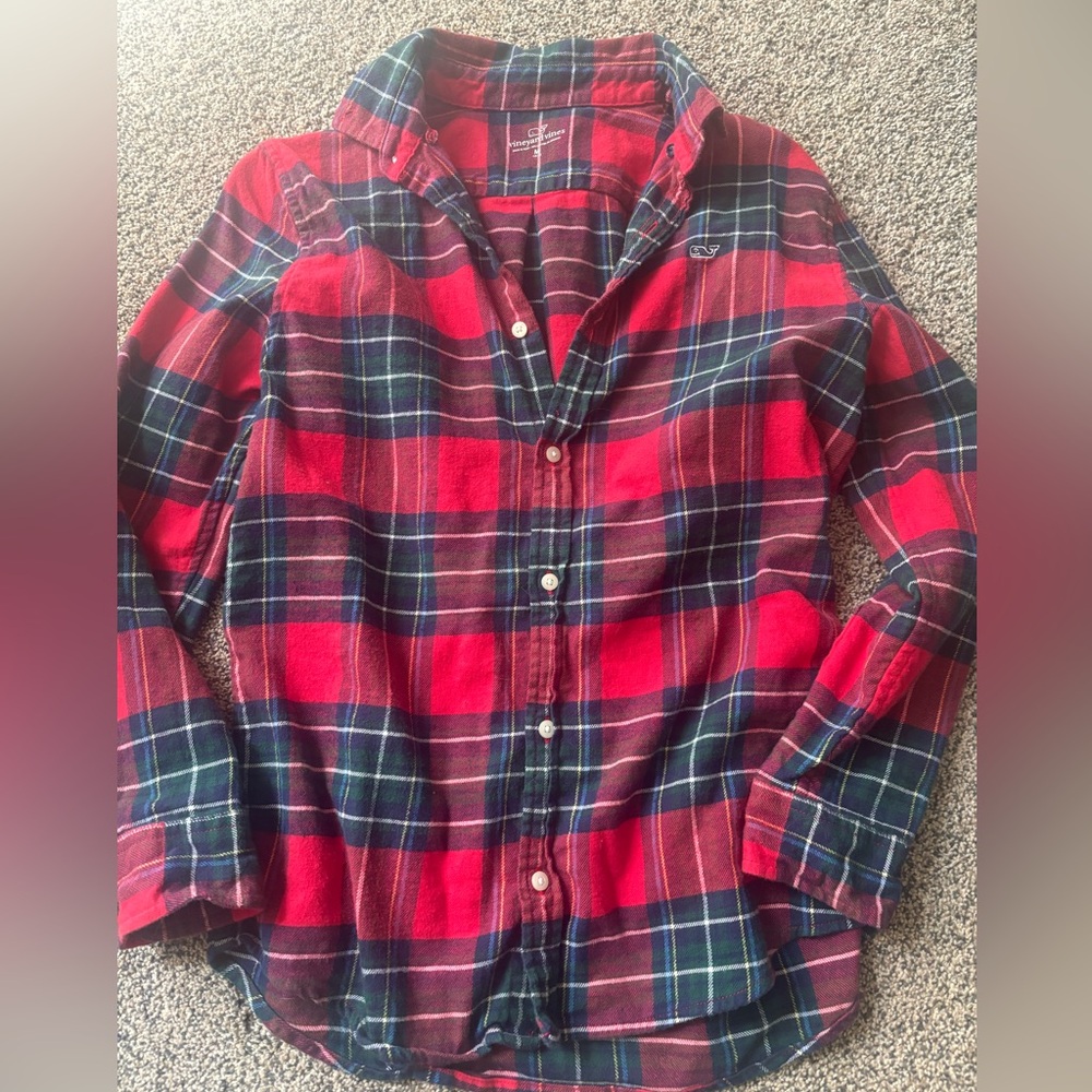 Vineyard Vines Red and Navy Plaid Button-Down for Kids
